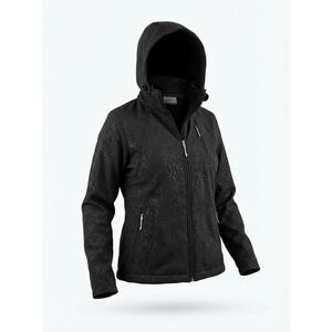 Double Diamond Womens Black Embossed Pattern Hooded Softshell Jacket Size S